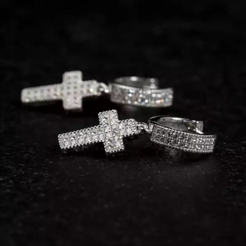 New silver cross dangle charm earrings pop rock star